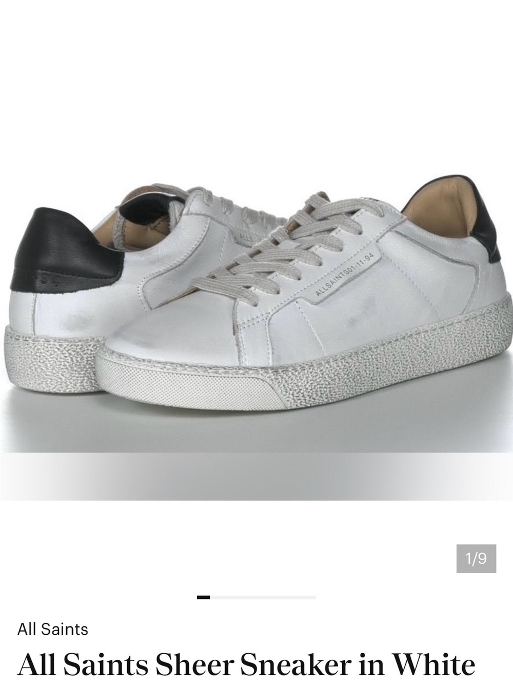 All Saints women’s White Leather Sneakers with Black Heel